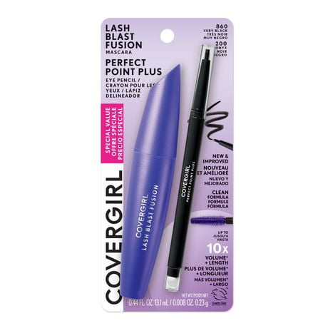 COVERGIRL Value Pack Mascara + Eyeliner, Lash Blast Fusion lenghtening Mascara + Perfect Point Plus micro-fine point eyeliner with built-in smudger tip - Packaging may vary, Value Pack