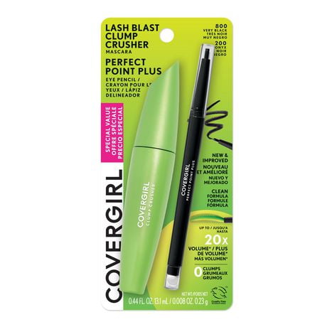 COVERGIRL Value Pack Mascara + Eyeliner, Lash Blast Clump Crusher mascara + Perfect Point Plus micro-fine point eyeliner with built-in smudger tip - Packaging may vary, Value Pack