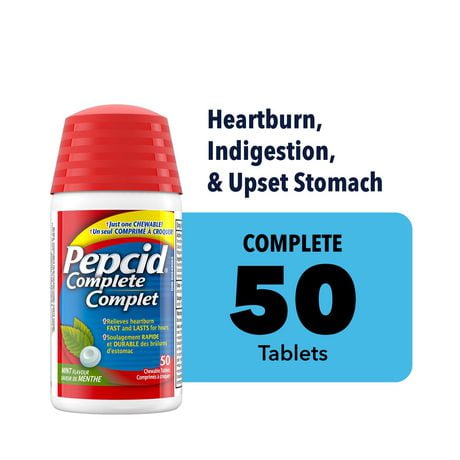 Pepcid Complete Chewable Mint Tablets, Acid Reducer for Heartburn, 50 Count
