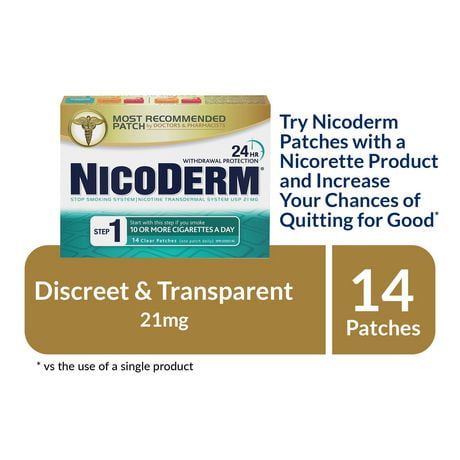 Nicoderm Clear Step 1 Patches, Nicotine Transdermal Patch, Quit Smoking and Smoking Cessation Aid, 21 mg/day, 14 patches