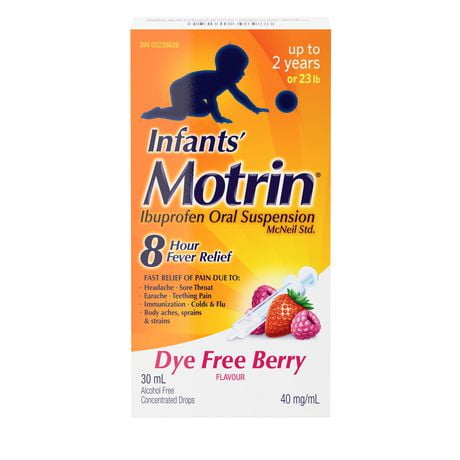 Motrin Infants’ Ibuprofen Oral Suspension Concentrated Drops Dye Free Berry Flavour, 30 mL, 30 mL