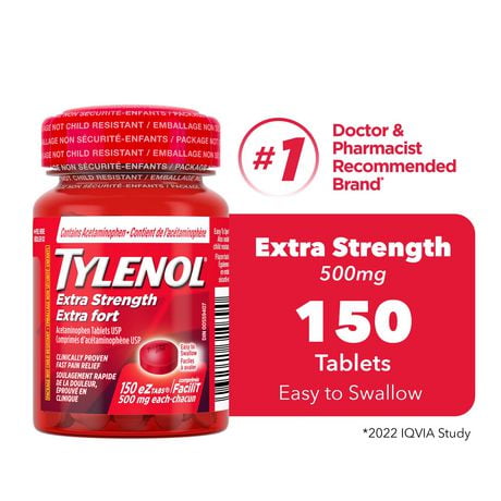 Tylenol Extra Strength Pain Relief Acetaminophen 500mg EZTabs, 150 Count