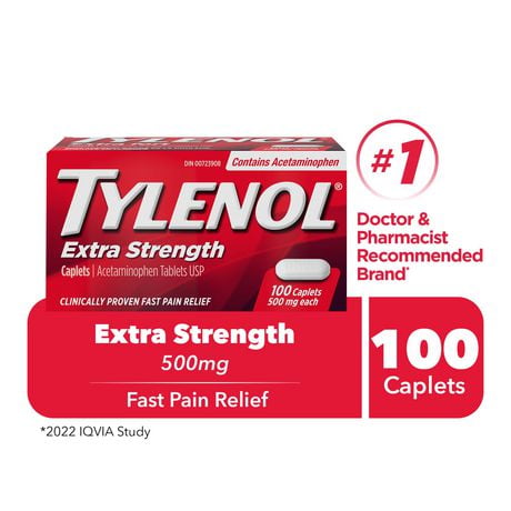 Tylenol Extra Strength Pain Relief Acetaminophen 500mg Caplets, 100 Caplets