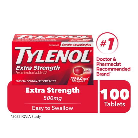 Tylenol Extra Strength Pain Relief Acetaminophen 500mg EZTabs, 100 Count