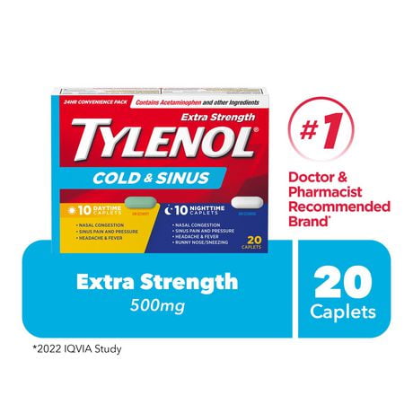 Tylenol Extra Strength Cold & Sinus Caplets, Relieves Cold & Sinus ...