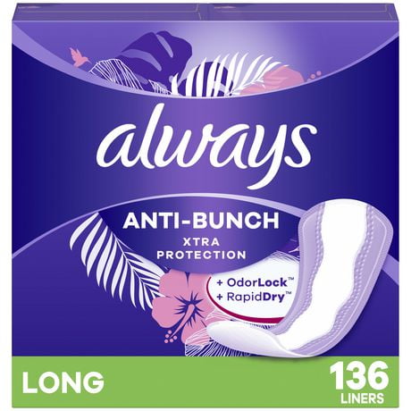 Always Anti-Bunch Xtra Protection Daily Liners Long Unscented, Anti Bunch Helps You Feel Comfortable, 136 Count
