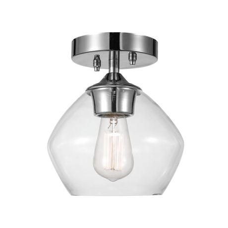 Globe Electric Harrow 1-Light Metal Semi-Flush Mount Ceiling Light, Chrome, Clear Glass Shade, 60875