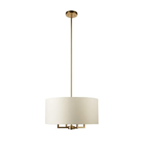 Globe Electric Emery 4-Light Metal Pendant Lighting, Matte Brass, Beige Fabric Shade, 60340