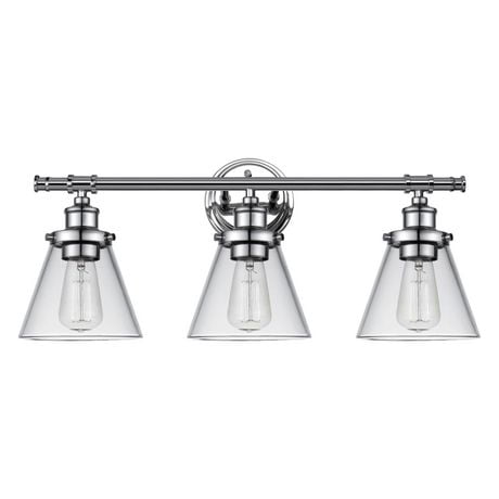 Globe Electric Parker 3-Light Metal Vanity Light, Clear Glass Shades