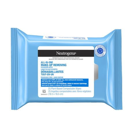Neutrogena Fragrance-Free Makeup Remover Cleansing Towelette Singles, Individually-Wrapped Daily Face Wipes to Remove Dirt, Oil, Makeup & Waterproof Mascara for Travel & On-the-Go, Plant Based and Compostable, 25 Wipes