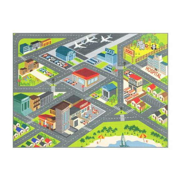 KC Cubs Playtime Collection City Road Map Educational Learning & Game Area Rug Carpet for Kids and Children Bedrooms and Playroom