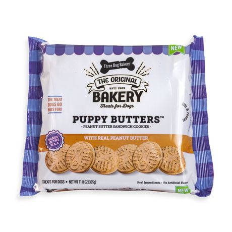 Three Dog Bakery Puppy Butters Peanut Butter Sandwich Cookies Dog Treats, 335 g
