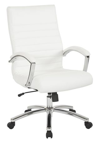 Executive Mid Back Chair In White Faux, White Office Chairs With Arms
