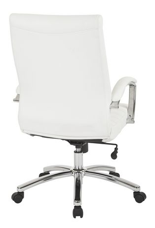 Mid Back Chair In White Faux Leather, White Leather And Chrome Office Chair
