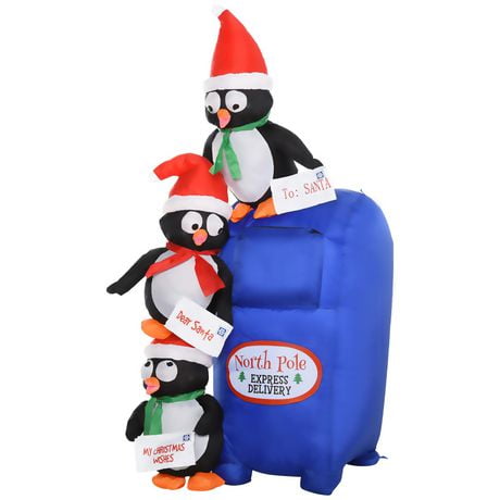 HOMCOM 6ft Christmas Inflatable Penguins Mailbox Scene Holiday Yard Lawn Decoration with LED Lights Indoor Outdoor Blow Up Decor