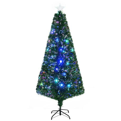 Homcom Arbre de Noël artificiel pré-éclairé de 1,8 m, décoration de Noël en fibre optique avec lumière multicolore, 230 embouts