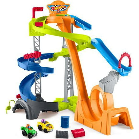 Little People Hot Wheels Spiral Stunt Speedway Toddler Race Track Playset, 2 Toy Cars, Multicolor, Ages 1 1/2 - 5Y