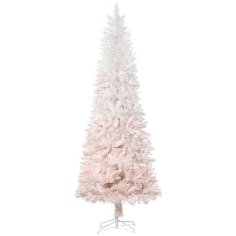 HOMCOM 6FT Pencil Artificial Christmas Tree with Pine Realistic Branches, Auto Open, Pink and White