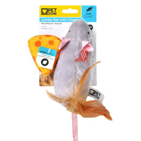 Pet Zone Jumbo Mouse & Cheese Mouse Sound Cat Toy for Cats and Kittens, 2 Pk, Plush Cat Toy