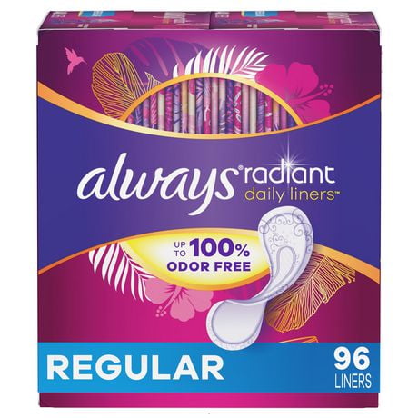 Always Radiant Daily Liners Regular Absorbency Unscented, 96 Count