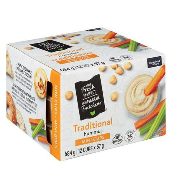 Your Fresh Market Traditional Hummus Mini Cups, 12 x 57 g cups (684 g total)
