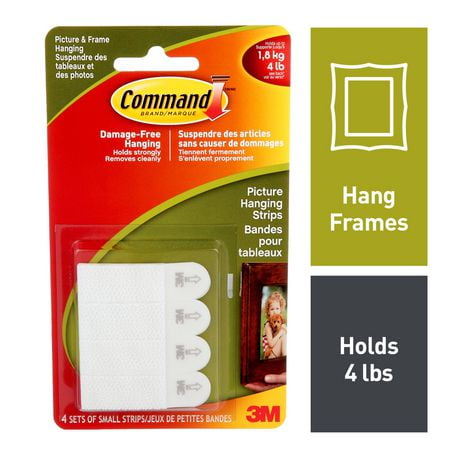 Command™ Picture Hanging Strips 17202-EF, White, Small, 8 Strips, 4 lb.