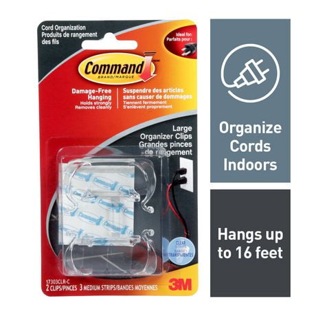Command™ Large Cord Clips, 17303CLR-C, Clear