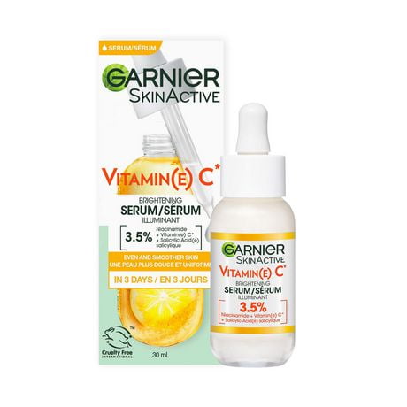 Garnier Vitamin C Face Serum with Salicylic Acid + Niacinamide, Brightening for Dull Skin, 30 mL, Our 1st serum so concentrated with 3.5% glow complex with Niacinamide + Vitamin C + Salicylic Acid to smooth skin texture and even the look of the skin after only 3 days!