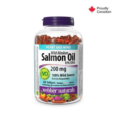 Webber Naturals® Wild Alaskan Salmon Oil, 200 mg, 220 Clear Enteric Softgels