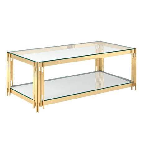 Contemporary Metal and Glass Rectangular Coffee Table - Gold | Walmart ...