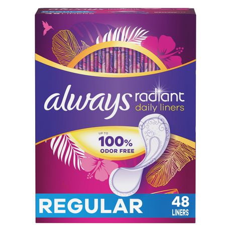 Always Radiant Pantiliners Regular Wrapped - Unscented, 48 Liners