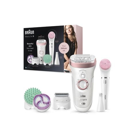 Braun Silk-épil Beauty Set 9 9-985 Deluxe 7-in-1 Cordless Wet & Dry Hair Removal - Epilator, Shaver, Exfoliator, Cleansing Kit for Face & Body