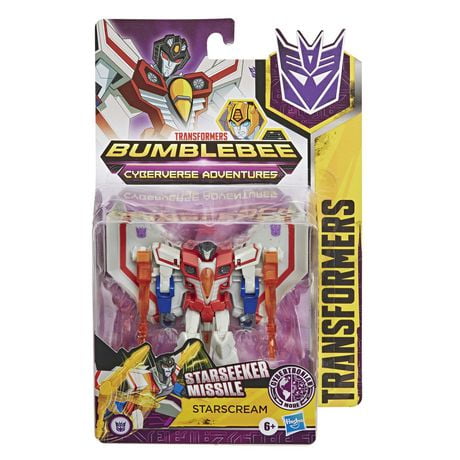 Transformers Bumblebee Cyberverse Adventures, figurine Action Attackers Starscream de 13,7 cm, classe Guerrier, avec attaque Starseeker Missile