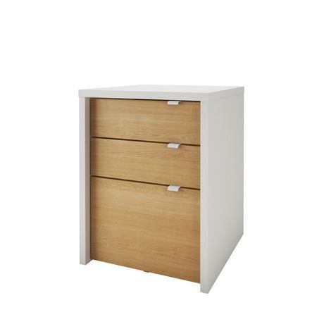 Nexera Chrono 3 Drawer Filing Cabinet, White And Natural Maple