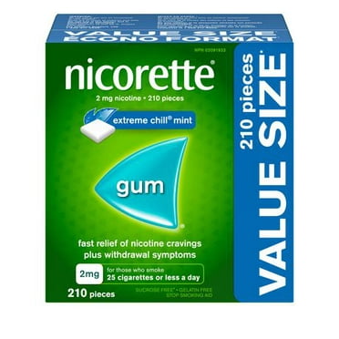 Nicorette Gomme de nicotine, aide antitabagique et aide pour cesser de fumer, menthe Frissons extrêmes, 2 mg 210 morceaux