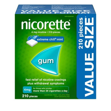 Nicorette Gomme de nicotine, aide antitabagique et aide pour cesser de fumer, menthe Frissons extrêmes, 4 mg 210 morceaux