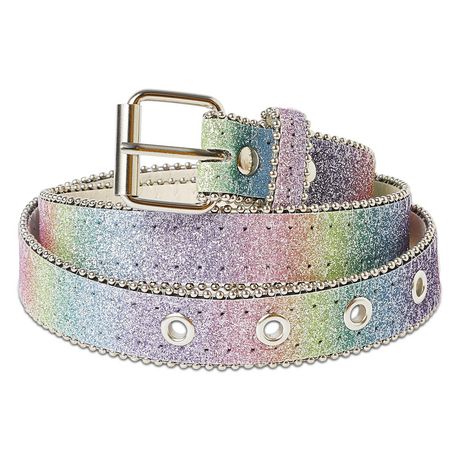 George Girls 23 mm Rainbow Glitter Belt with Ball Chain edge trim ...