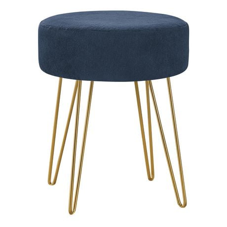 Monarch Specialties Ottoman, Pouf, Footrest, Foot Stool, 14" Round, Fabric, Metal Legs, Blue, Gold, Contemporary, Modern