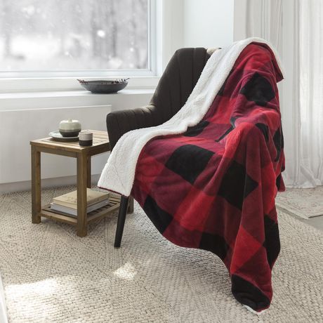 Safdie & Co. Premium Ultra Soft Faux Fur Throw Blanket with Sherpa Red Buffalo Plaid | Walmart