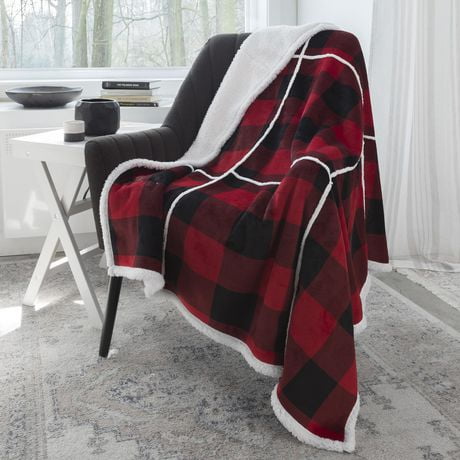 Safdie Co. Premium Ultra Soft Flannel Throw Blanket with Sherpa Reverse Red Buffalo Plaid Walmart