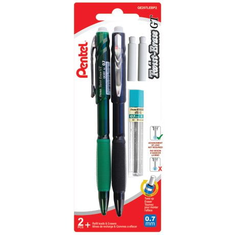 Twist-Erase GT Mechanical Pencils 0.7mm 2PC, Keep writing even if your lead breaks