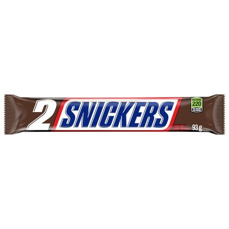 SNICKERS, Peanut Milk Chocolate Candy Bars, 2 Piece King Size Bars, 93g, One King Size bar contains 93g of SNICKERS Peanut and Milk Chocolate Candy