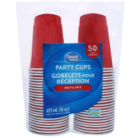 Great Value Plastic Party Cups, 50 Cups