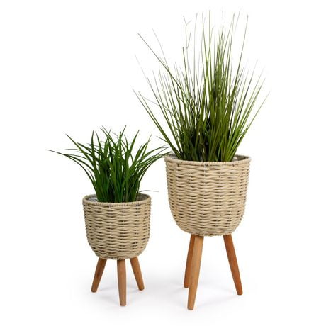 Truu Design Decorative Woven Paper Planter Set with Wooden Legs