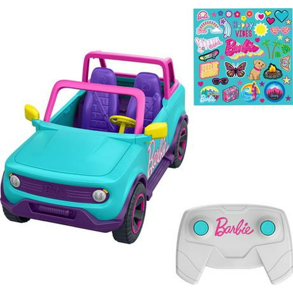 Hot Wheels Barbie RC SUV & Stickers, Battery-Powered Toy Truck, Fits 2 Barbie Dolls