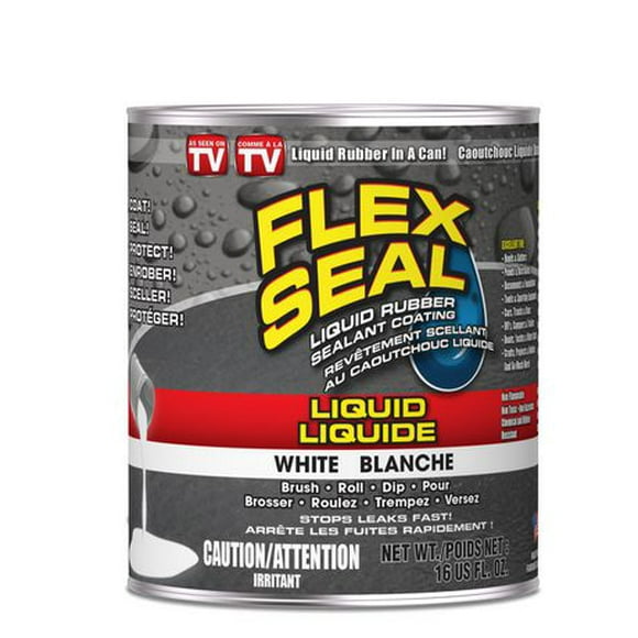 FLEX SEAL LIQUIDE BLANCHE 16 US FL.OZ. REVÊTEMENT SCELLANT AU CAOUTCHOUC LIQUIDE ARRÊTE LES FUITES RAPIDEMENT!