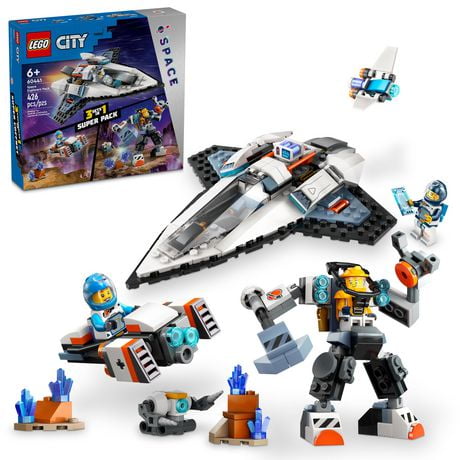 LEGO City Space Explorers Pack, Kids’ Space Toy Playset Bundle for Boys and Girls Aged 6 and Up, 3 Building Sets in 1 Box, Space Gift Mech Toy, Interstellar Spaceship, Hoverbike, 3 Minifigures, 60441