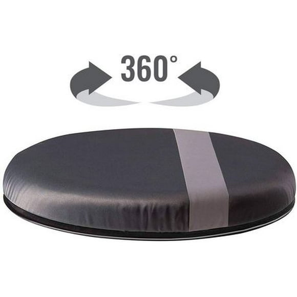 Le coussin de siège pivotant HealthSmart facilite les virages à 360 degrés pour faciliter les transitions en position assise ou debout, noir avec bande grise, 12,5 pouces de diamètre