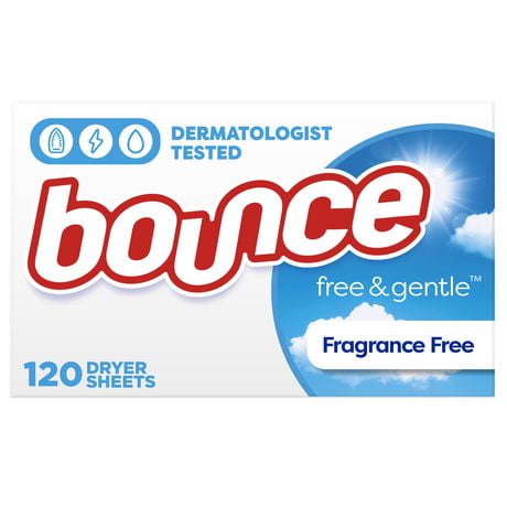 Bounce Free & Gentle Dryer Sheets, Unscented Fabric Softener Sheets, Hypoallergenic and Dermatologist Tested, 120CT