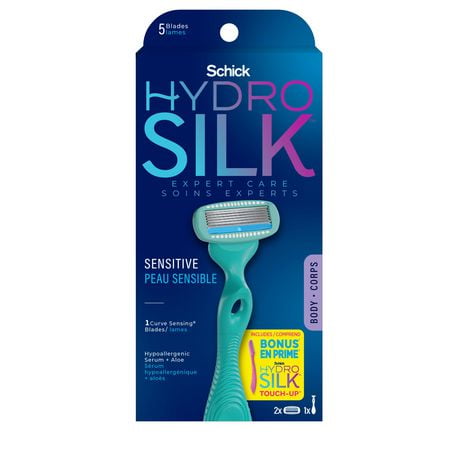 Rasoir pour peau sensible Schick Hydro Silk Sensitive Care avec rasoir pour sourcils et visage en prime 1 rasoir, 2 cartouches, prime